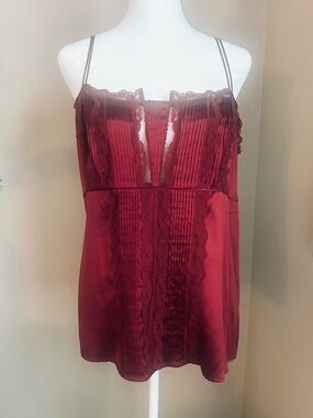 WHBM 100% Silk Lace Pintuck Cami Tank Top Burgundy XL NWOT